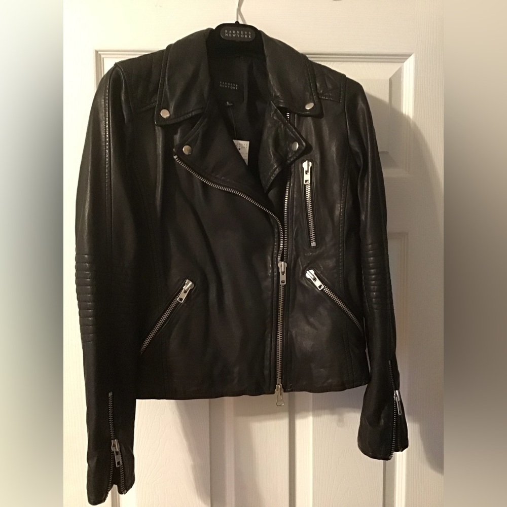 Barneys New York Leather Moto Jacket
